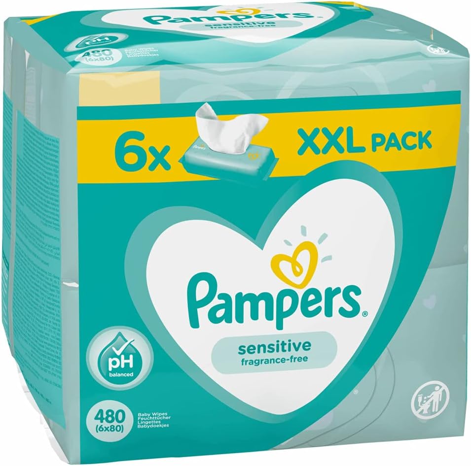 Pampers, 81687207 Sensitive Baby Feuchttücher, Weiss, 480 stück 480 stück (1er Pack), 480 stück (1er