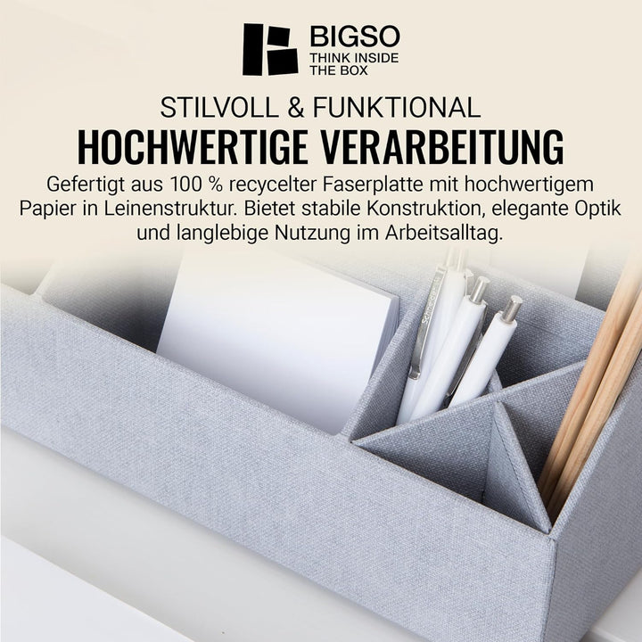 BIGSO ELISA Schreibtisch Organizer – Aufbewahrungsbox mit 4 Fächern – Schreibtischablage für Zettel,
