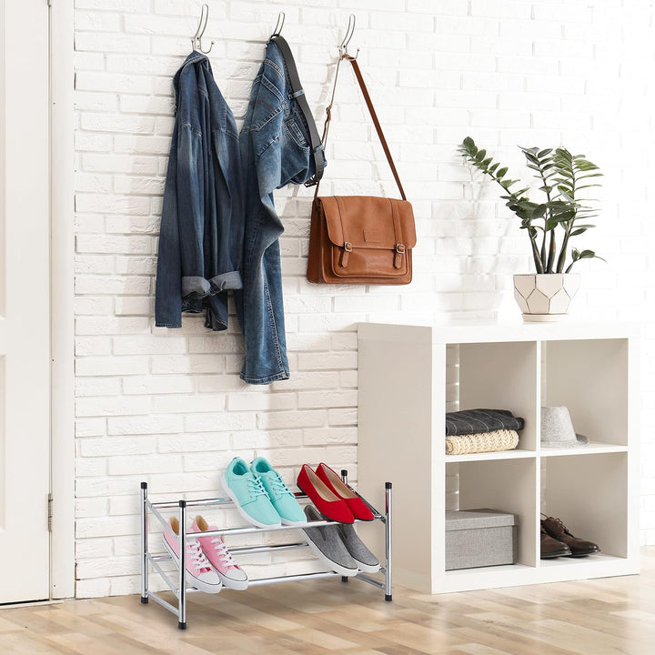 Relaxdays Schuhregal ausziehbar, 2 Ebenen, 10 Paar Schuhe, Metall & Kunststoff, H x B x T: 36 x 63-1