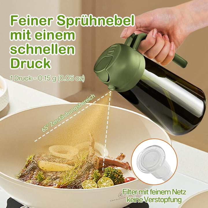 YARRAMATE 2 Stück 470ml Ölsprüher zum Kochen, 2-in-1 UV Schutz ölzerstäuber für die Küche, hochwerti