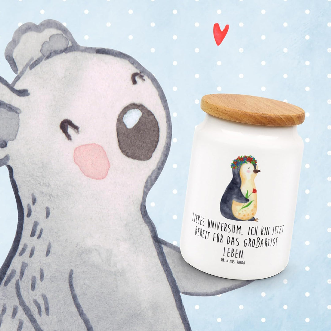 Mr. & Mrs. Panda Kaffeedose Pinguin Blumen - Geschenk, Motivation, Dose, Vorratsbehälter, Universum,
