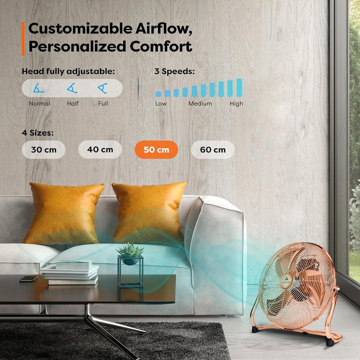 TRESKO AERSON Bodenventilator 50cm | Windmaschine mit 3-Leistungsstufen 120W | Standventilator Venti