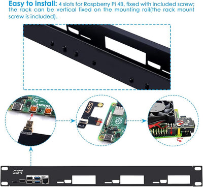 GeeekPi 1U Rack Kit für Raspberry Pi 4B, 19" 1U Rackmount Unterstützt 1-4 Einheiten mit 4 Raspberry