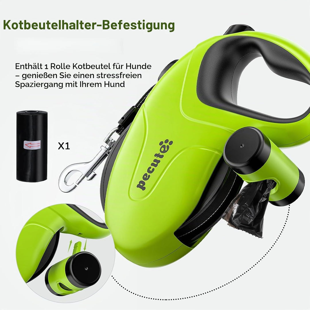 Pecute Hundeleine 8m, Rollleine für Hunde, EIN-Knopf-Steuerung &amp; Verwicklungsfrei, Robuste Nylonlein