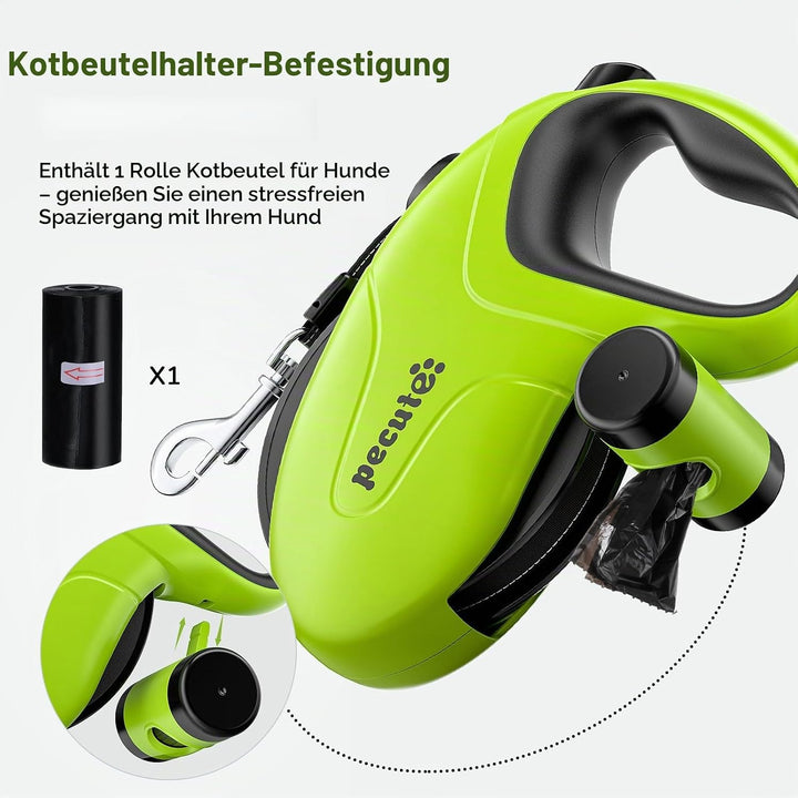 Pecute Hundeleine 8m, Rollleine für Hunde, EIN-Knopf-Steuerung &amp; Verwicklungsfrei, Robuste Nylonlein