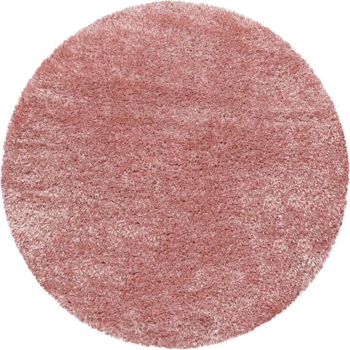 HomebyHome Shaggy Teppich Wohnzimmer 120 cm Rund - 50 mm Florhöhe Hochflor Wohnzimmerteppich Rosa Ex