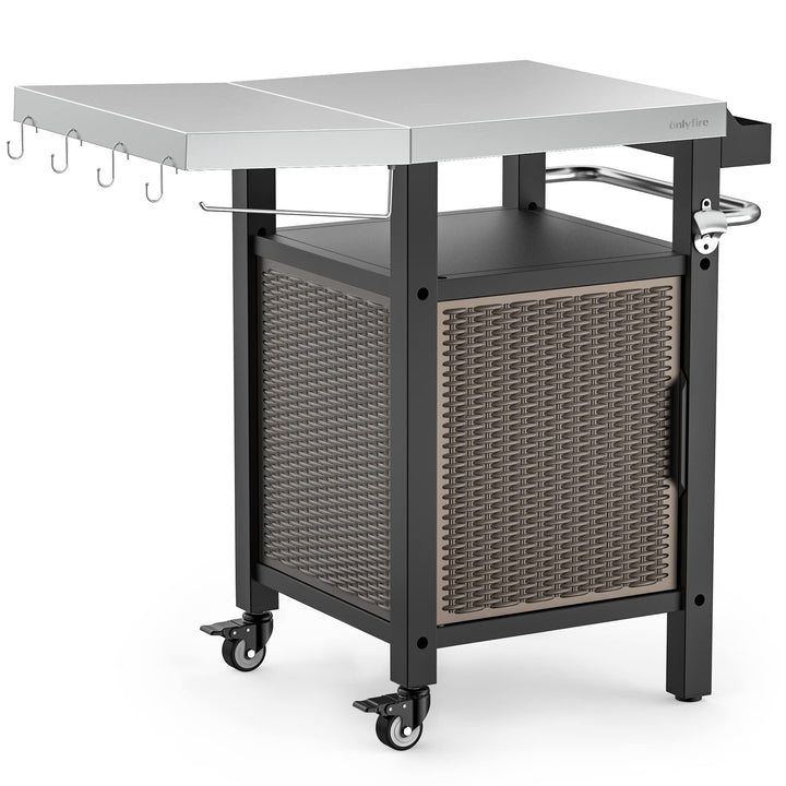 onlyfire Grilltisch Outdoor, Grillwagen mit Abklappbare Seitenablagen, Outdoor Servierwagen mit Roll