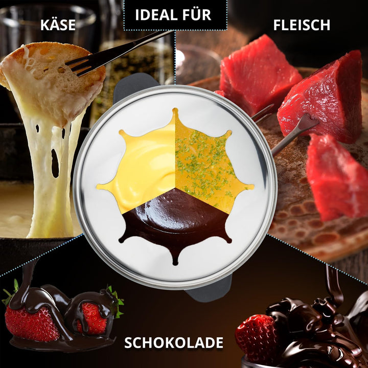 KHG Elektro-Fondue FO-800SE mit Edelstahl-Topf 1,8 L Silber für bis zu 8 Personen, variable Temperat