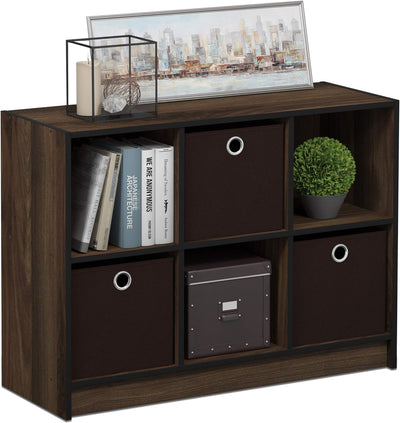 Furinno Basic Bücherregal mit 6 Fächern und 3 Einschüben, holz, Columbia Walnut/Dunkelbraun, 30.23 x