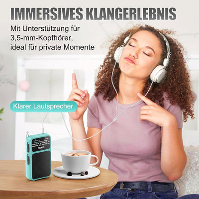 PRUNUS J-555 AM/FM/UKW Radio Klein, Kleines Radio mit Akku, USB-C-Laden, Mini Radio Batteriebetriebe