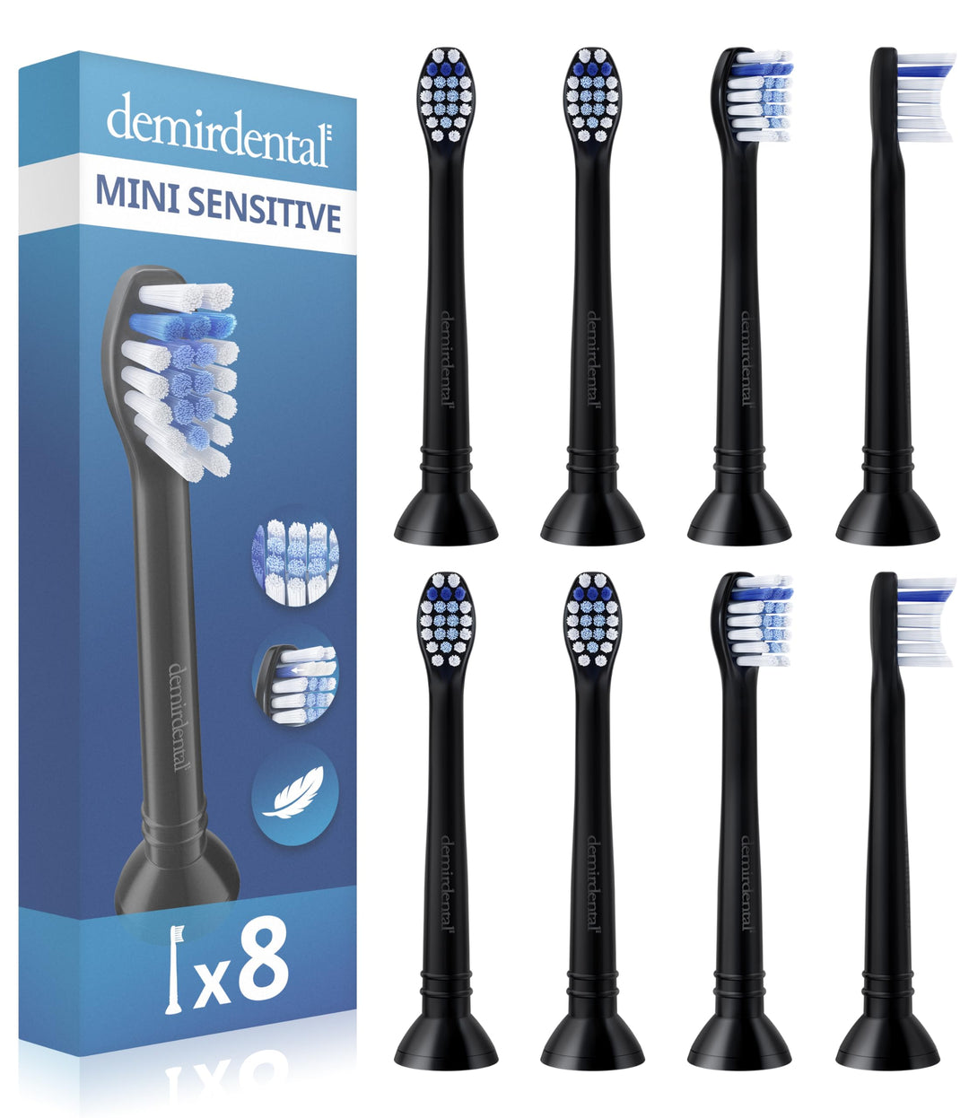 8er demirdental Ersatzbürsten passend für Philips Sonicare, Mini Sensitive Aufsätze & Aufsteckbürste