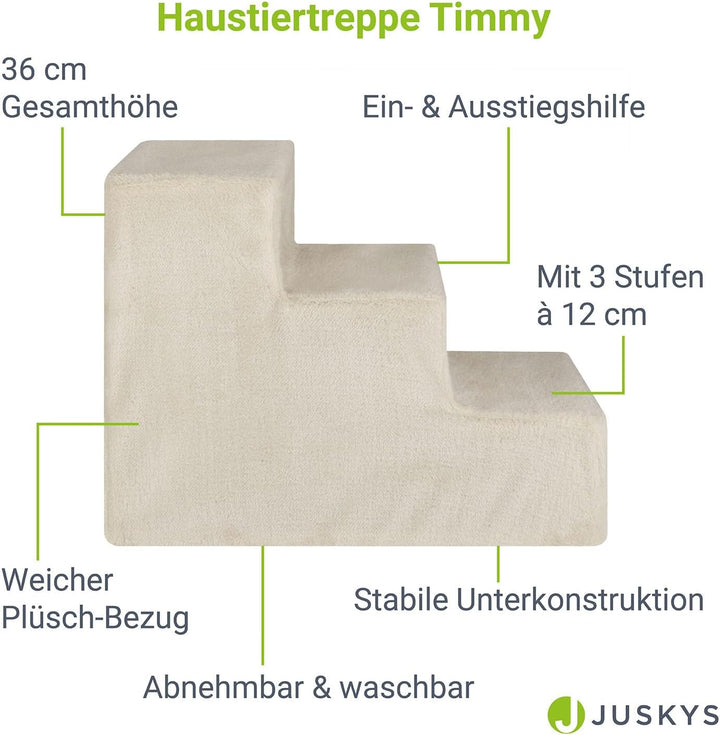 Juskys Haustiertreppe Hundetreppe 36 cm - Treppe 3 Stufen Plüsch-Bezug waschbar - Katzentreppe Hunde
