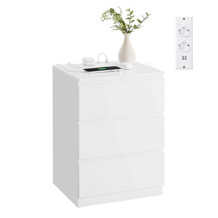 VASAGLE Kailyn Kollektion - Nachttisch mit Steckdosenleiste, Beistelltisch, 3 Schubladen, 2 AC-Steck