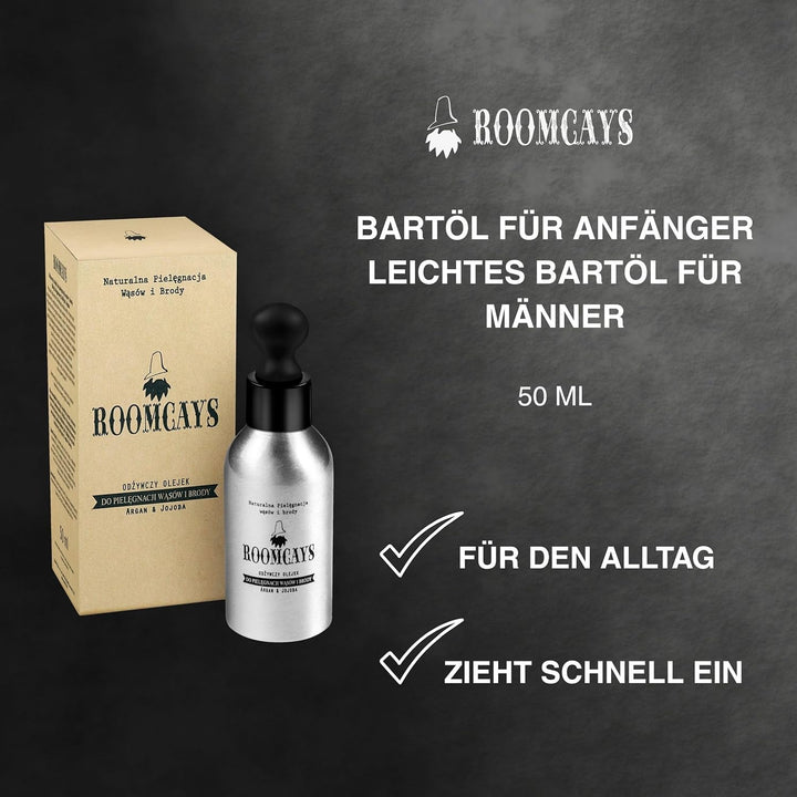 Roomcays Bartöl Herren mit Arganöl und Jojobaöl 50 ml - Intensive Bartpflege für einen gepflegten Ba