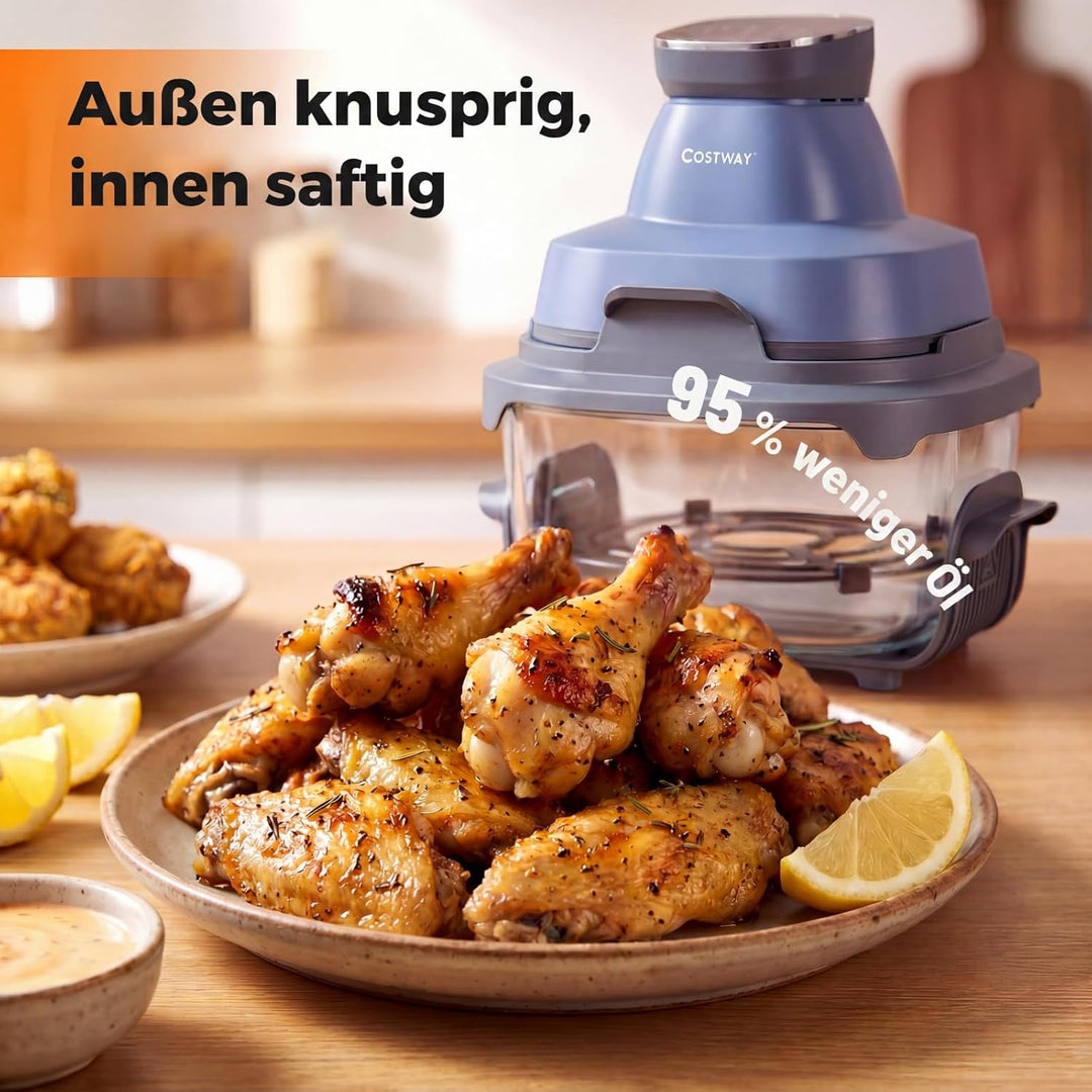 COSTWAY Air Fryer tragbar Glas Heissluftfritteuse 4 L/1,7 L, 6 in 1 Airfryer | Heissluftfrittieren &
