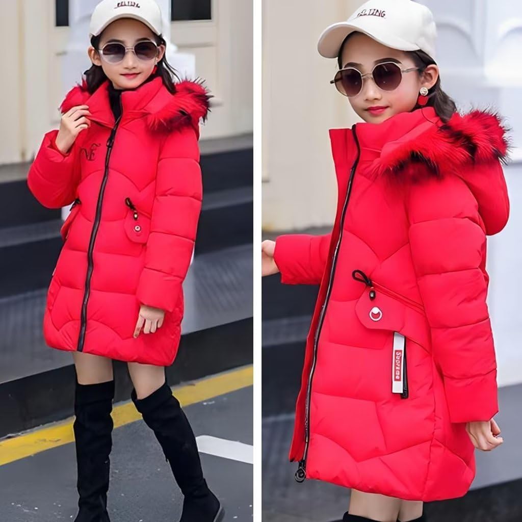 linboo Mädchen Winterjacke Kinder Wintermantel Dicke Steppjacke Lange Warme Parka Baumwolljacke Outd