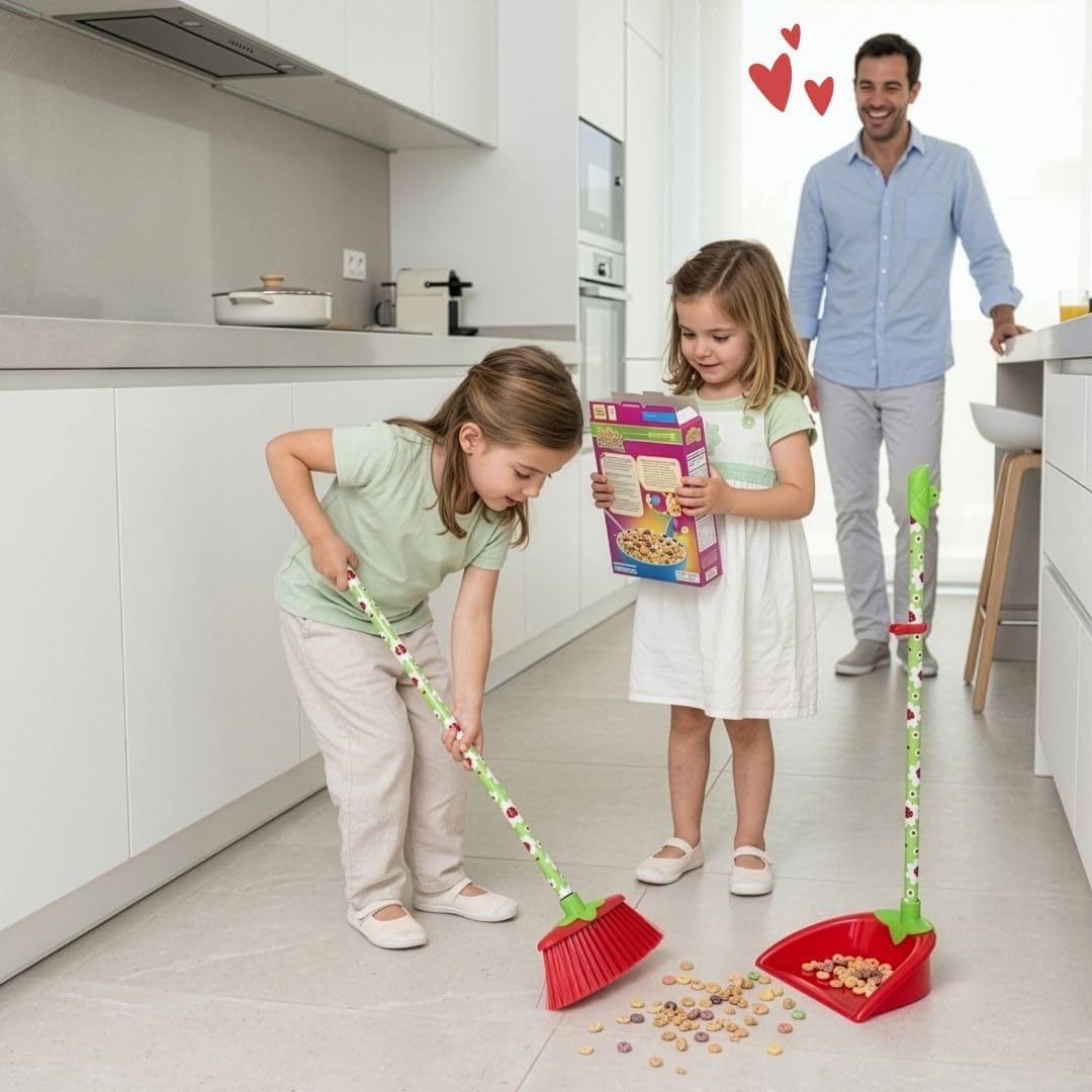 VIGAR Ladybug Kombi-Set mit Besen und Kehrschaufel für Kinder, Reinigungsset für Kinder, Besen mit S