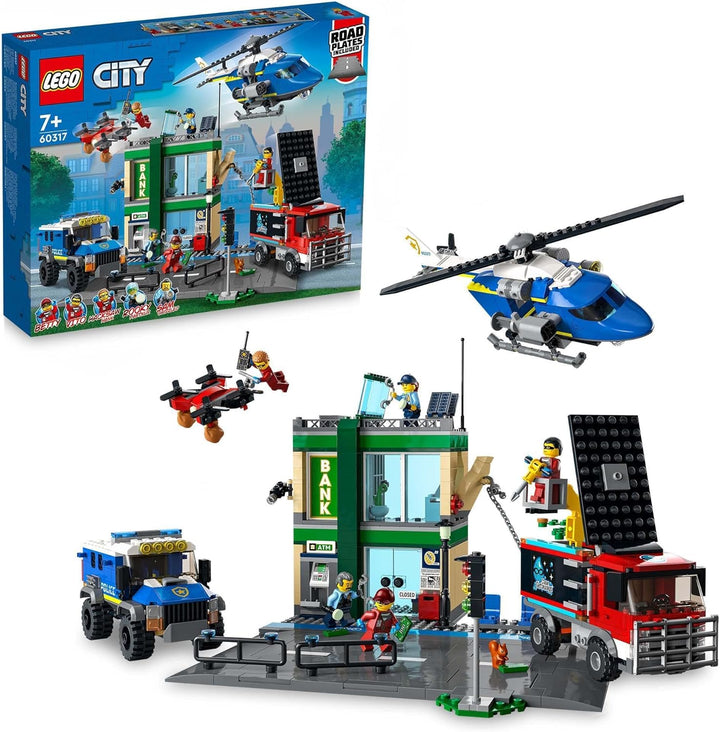 LEGO 60317 City Banküberfall mit Verfolgungsjagd mit Hubschrauber, Drohne und 2 LKWs, Polizei-Set, W