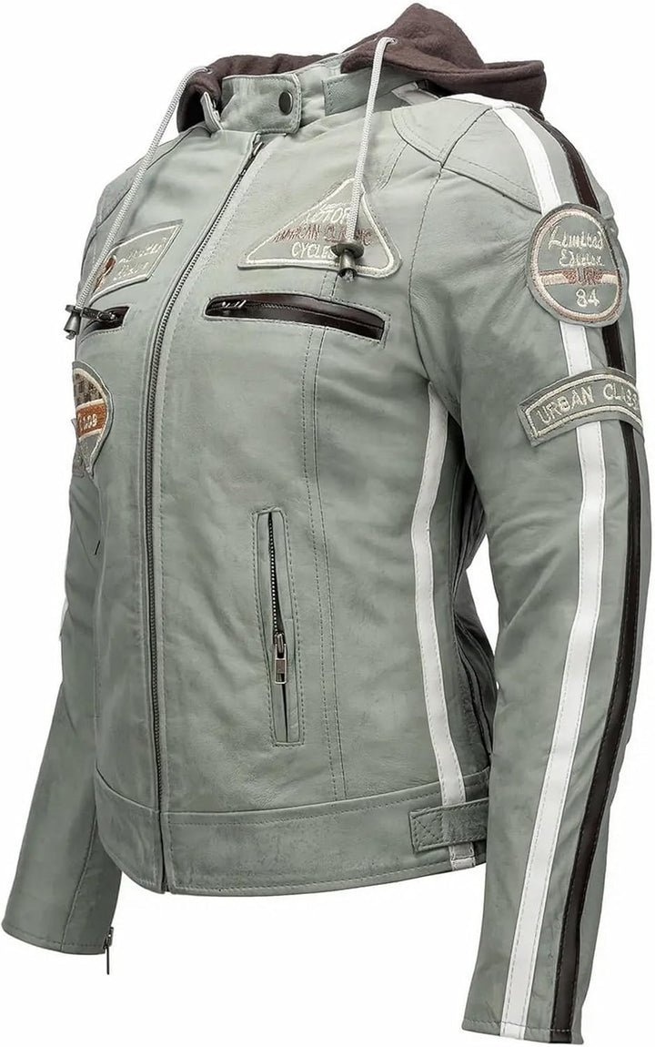 URBAN 5884 Motorradjacke Damen Mit Protektoren, Damenjacke aus Lammleder, Protektoren für Rücken, Sc