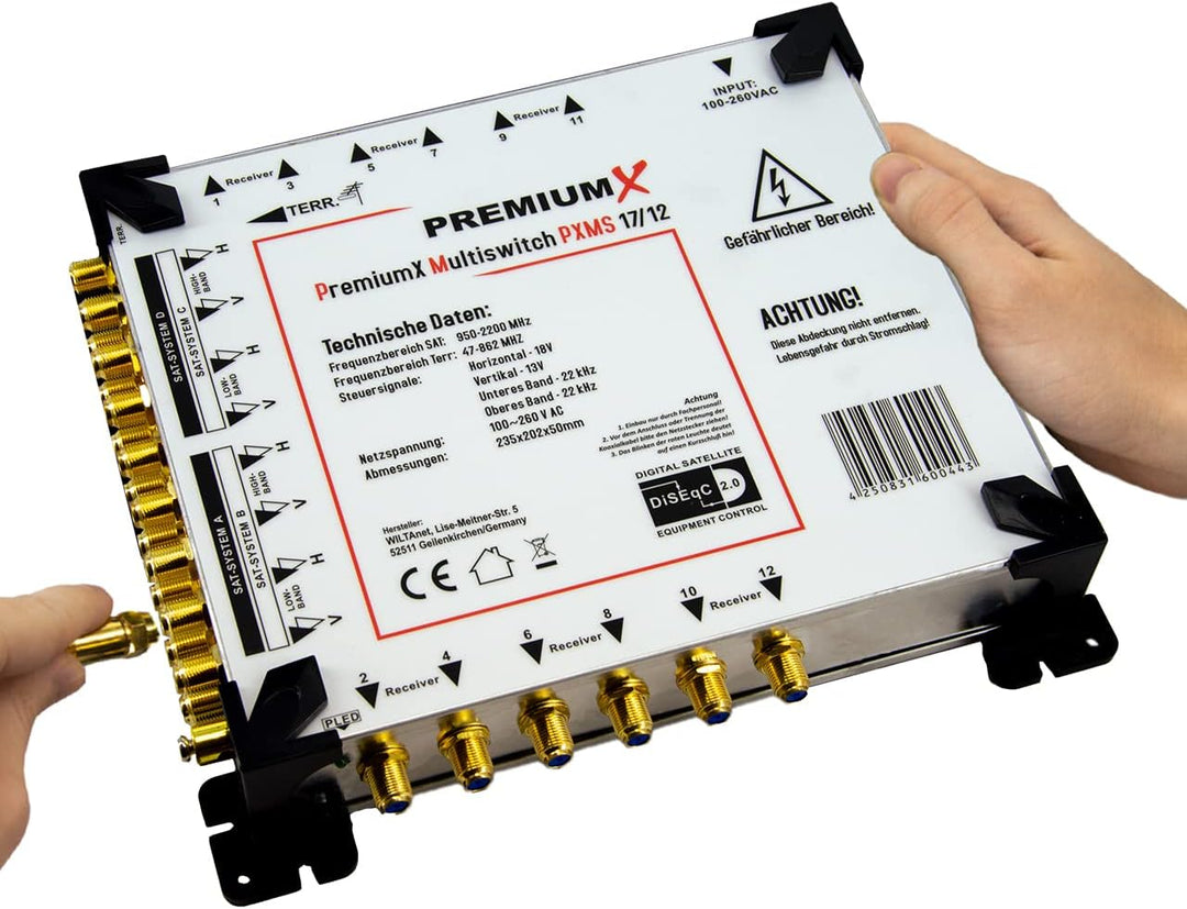 PremiumX PXMS 17/12 Multischalter mit Netzteil Multiswitch 4 SAT für 12 Teilnehmer Satverteiler Digi