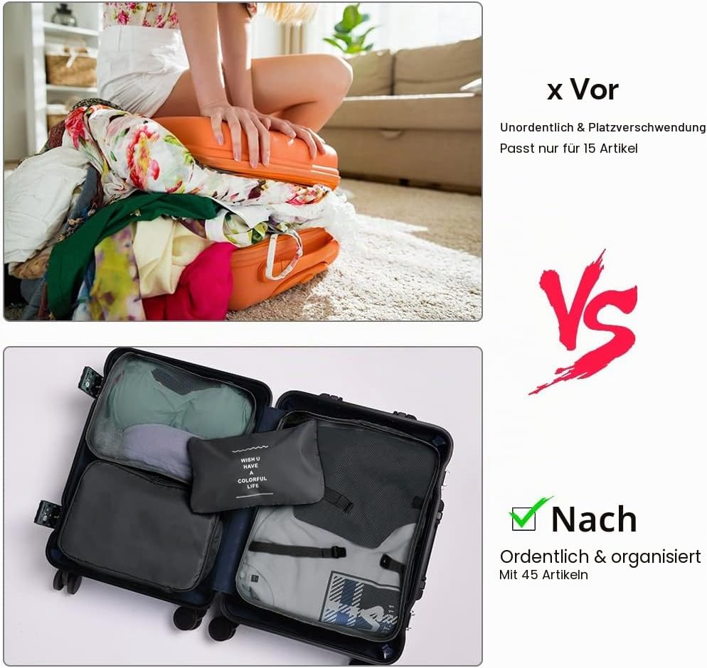 OSDUE Koffer Organizer Set 8-teilig, Packing Cubes, Wasserdichte Reise Kleidertaschen, Packtaschen f