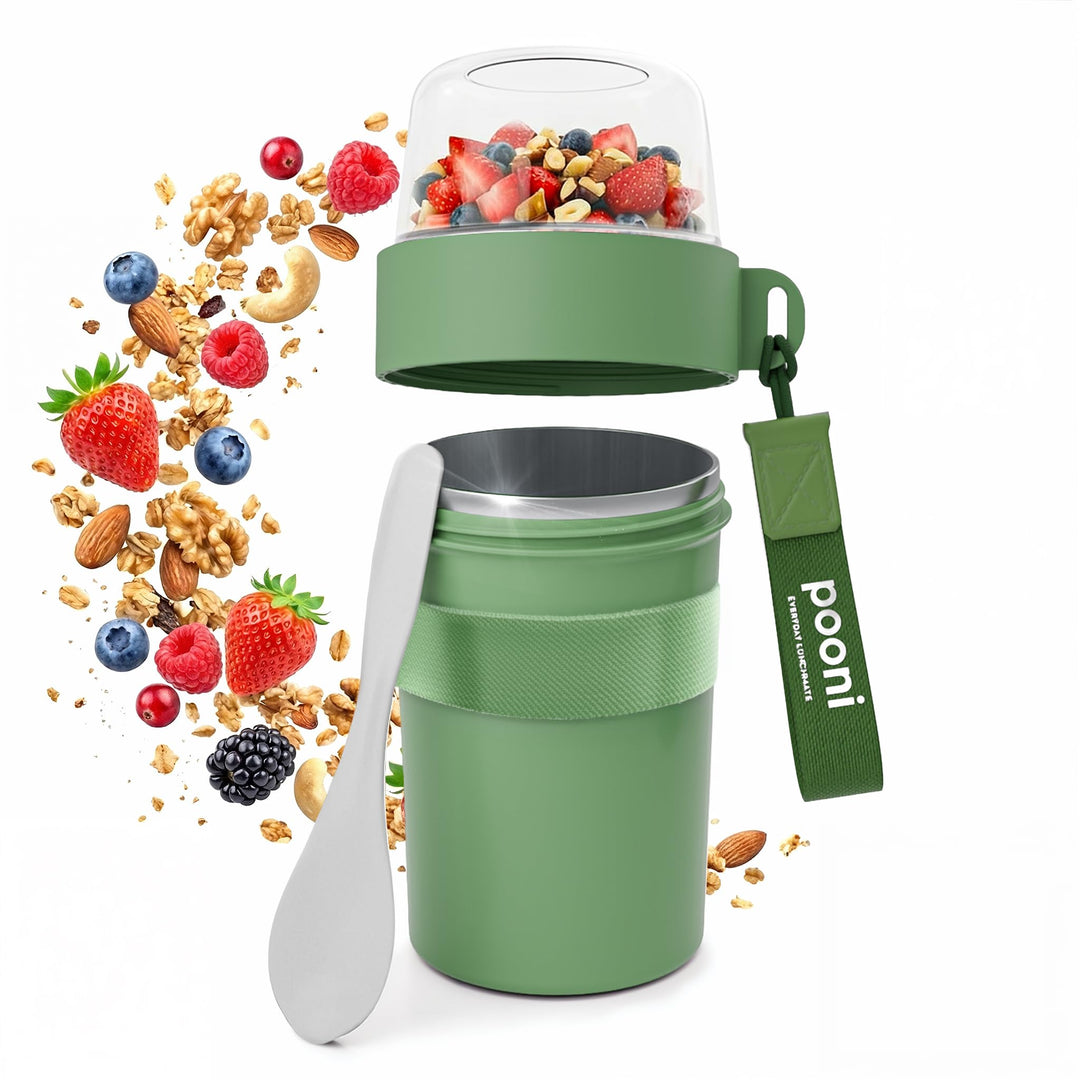 Müslibecher, auslaufsicherer Joghurtbecher to go mit Löffel, für Müsli, Joghurt, Frühstücksbecher au