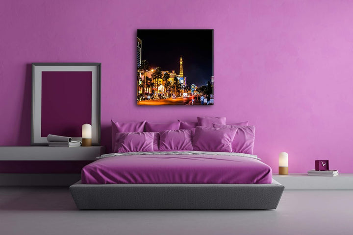 deyoli Innenstadt von Las Vegas bei Nacht Format: 70x70 als Leinwand, Motiv fertig gerahmt auf Echth