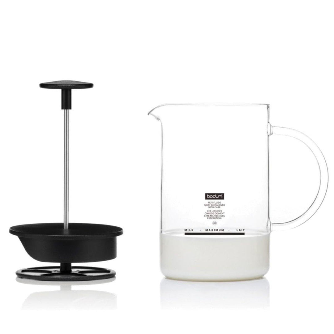 Bodum 1446-01 Milchschäumer mit Glasgriff Latteo, schwarz, H 18cm, B 15,6cm, L 10cm A H 18cm, B 15,6