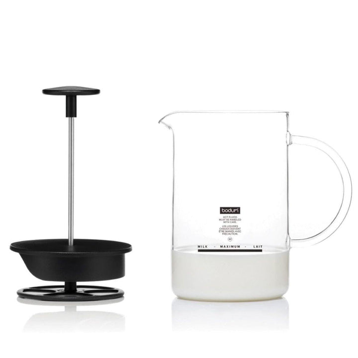 Bodum 1446-01 Milchschäumer mit Glasgriff Latteo, schwarz, H 18cm, B 15,6cm, L 10cm A H 18cm, B 15,6
