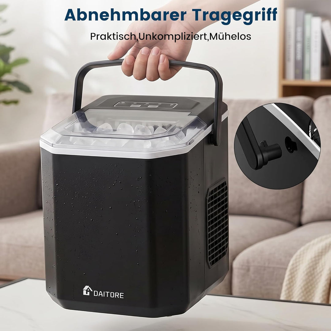 Eiswürfelmaschine Klein, Eiswürfelbereiter mit Tragbarem Griff, 2 Eiswürfel Grössen, 9 Würfel in 6 M