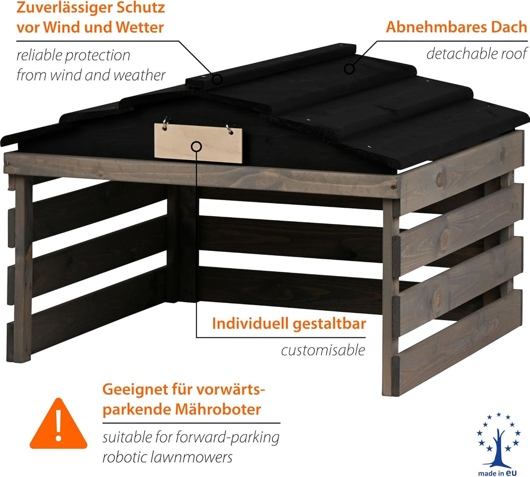 dobar® Mähroboter Garage aus Holz mit abnehmbarem Dach - Rasenroboter Unterstand mit individualisier
