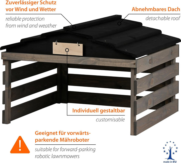 dobar® Mähroboter Garage aus Holz mit abnehmbarem Dach - Rasenroboter Unterstand mit individualisier