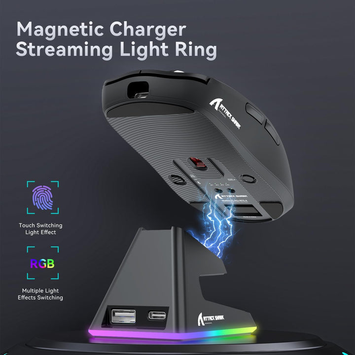 ATTACK SHARK X6 49g SUPERLIGHT Maus mit magnetischer Ladestation, PixArt PAW3395 Gaming-Sensor, BT/2