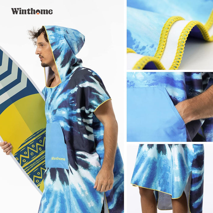 Winthome Poncho Schnelles Trocknen, Badeponcho Strand Umziehhilfe, Surf Poncho Leichtgewicht mit Tas
