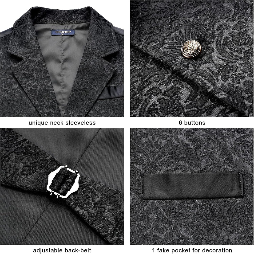 HISDERN Herren Paisley Weste Formelle Hochzeit Party Gothic Steampunk Revers Weste für Herren XXL Sc