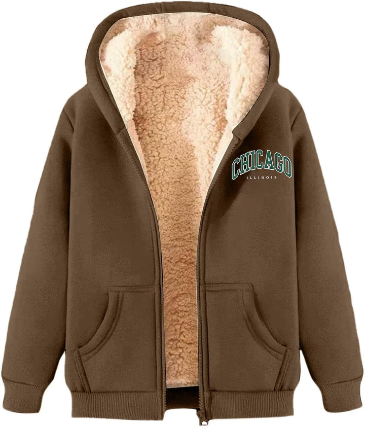 Briskorry Winterjacke Damen Warm Fleecejacke Winter Elegant Einfarbig Sweatjacke Übergangsjacke mit