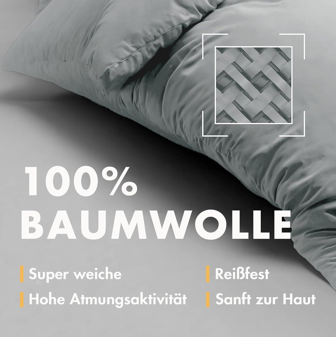 Sleeptime 100% Baumwolle Bettwäsche 240cm x 220cm Weiss/Grau - weich & bügelfrei Bettbezüge mit Druc