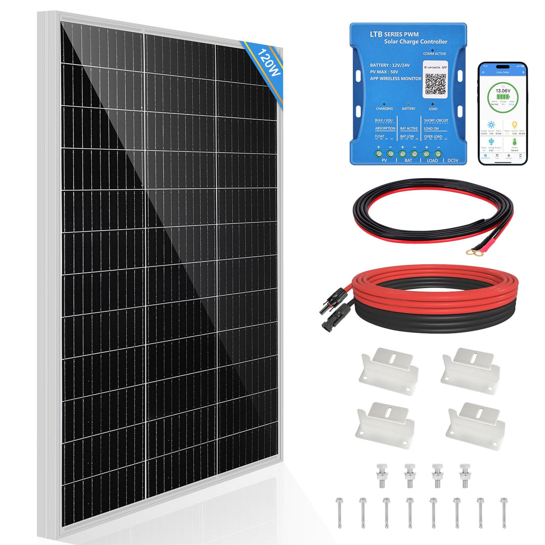 120W Monokristallines Solarpanel-Kit 12V Solarpanel 120 Watt Solarmodul enthält 20A Bluetooth Solarl