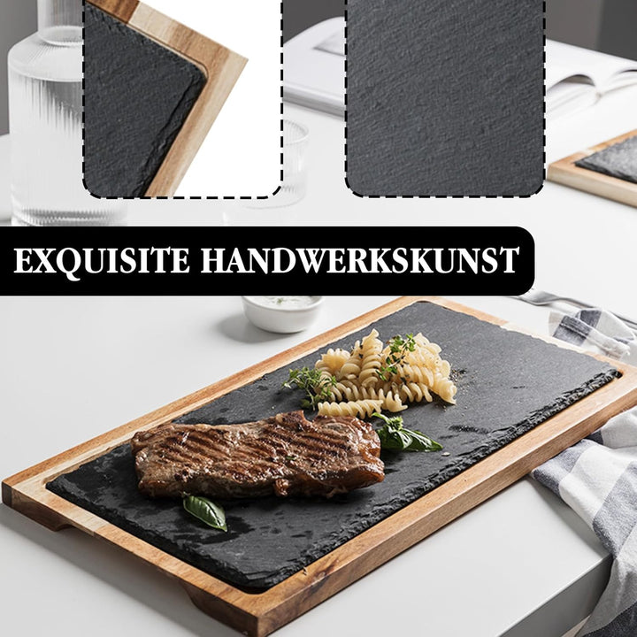 Schieferplatte Servierplatte, Für Steak und Grill Geschirr, Käsebrett aus Akazien-Holz und Natürlich