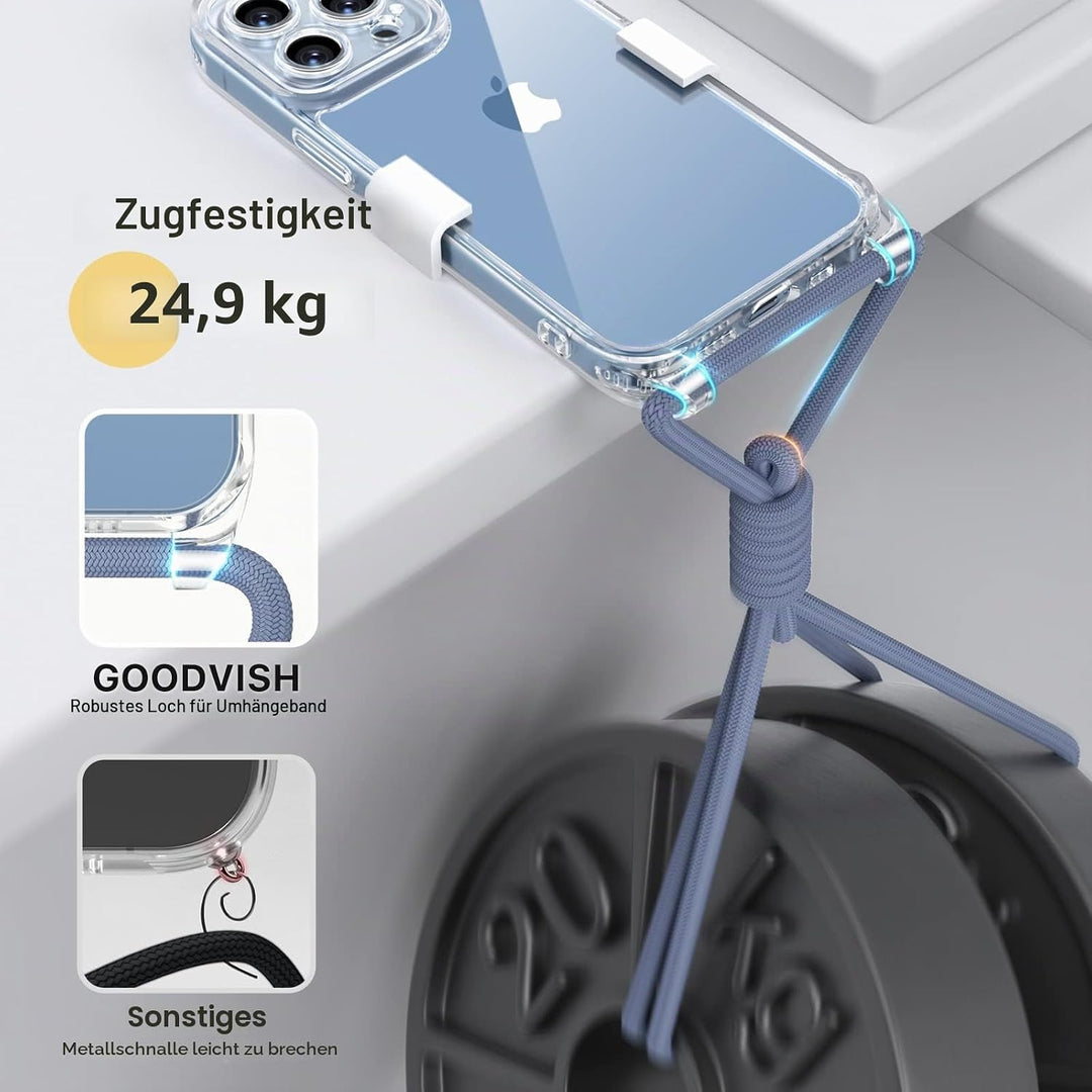 GOODVISH 3 in 1 Handykette für iPhone 13 Pro 6,1", mit 2 Stück Schutzfolie | 360°-Schutz | Kamerasch