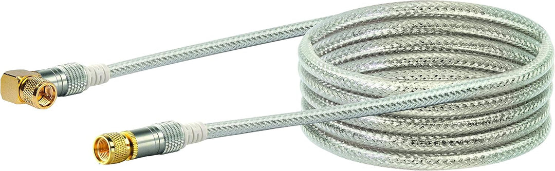 SCHWAIGER Premium SAT Anschlusskabel 110 dB, 5,0m, transparent, 90° F-Winkelstecker > F-Stecker, 4-f