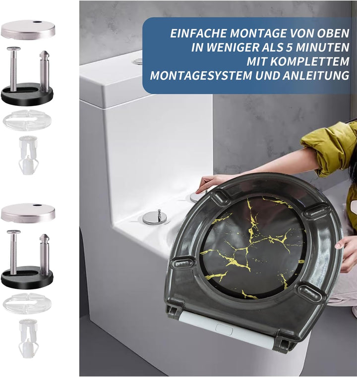 Toilettendeckel mit Absenkautomatik, WC Sitz mit Absenkautomatik Oval Form klodeckel Einfache Reinig