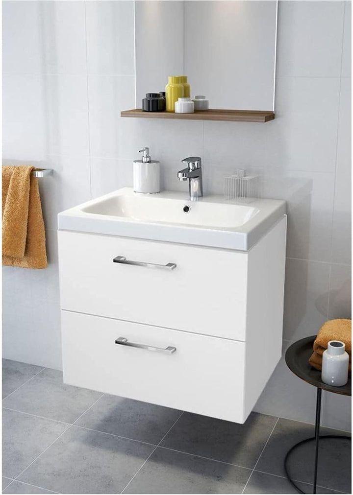 VBChome Waschbecken mit Unterschrank 60 cm mit Armatur und Pop Up ventil 2 Schubladen Weiss Badmöbel