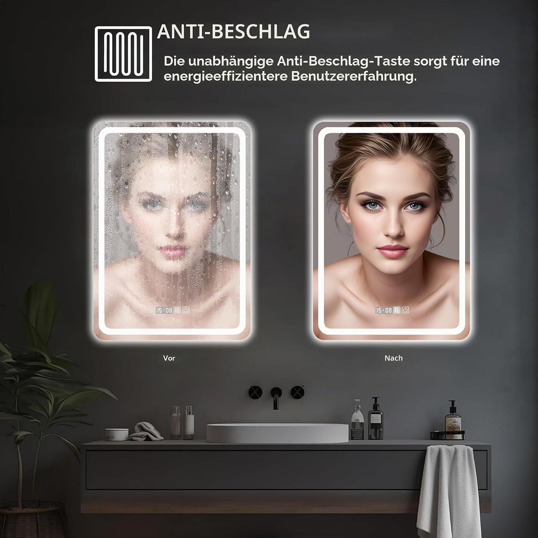 LED Badspiegel mit Beleuchtung, 60x80cm Spiegel mit Beleuchtung, Spiegel mit Licht für Bad, Badezimm