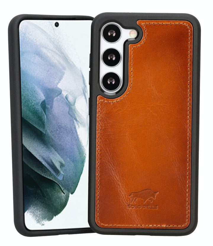 Solo Pelle Lederhülle für das Samsung Galaxy S23 Hülle aus echtem Leder, Model: Stanford (Cognac Bra
