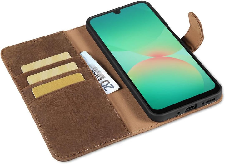 LENSUN Lederhülle für Samsung Galaxy A26 5G, Echtleder Hülle [Kartenfach][RFID Schutz][Echtes Leder]