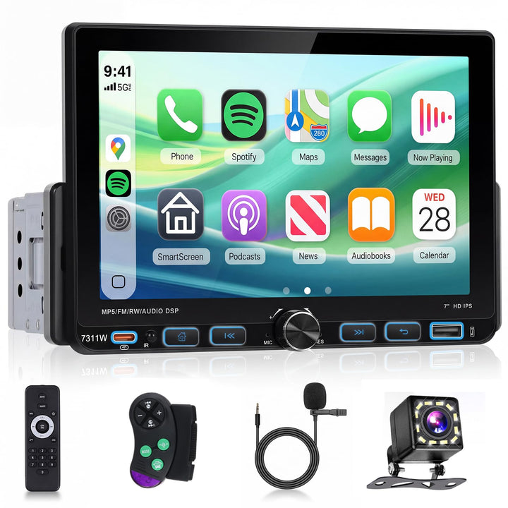 Hodozzy 1 Din RDS Autoradio mit Drahtlos Carplay Android Auto, 7 Zoll IPS Bildschirm,Unterstützt Blu