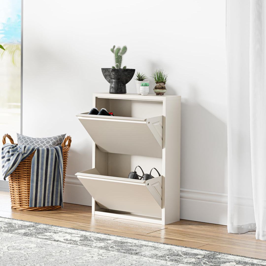 [en.casa] Schuhschrank Sokndal Schuhkipper mit 2 Klappen Metall Schuhkommode für 4 Paar Schuhe 71 x