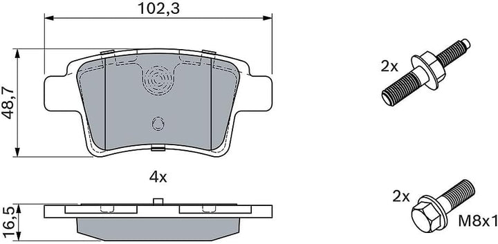 Bosch BP1110 Bremsbeläge - Hinterachse - ECE-R90 Zertifizierung - vier Bremsbeläge pro Set