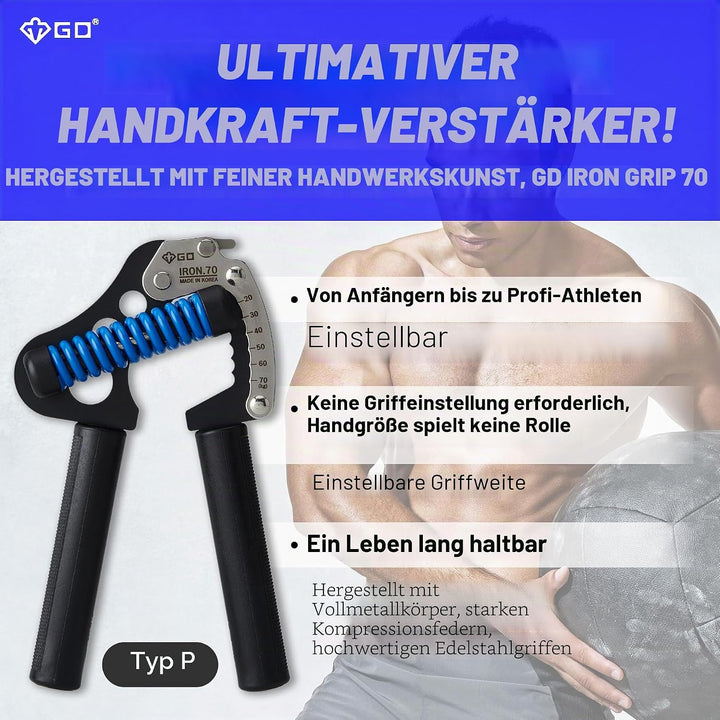 GD IRON GRIP 70 Handtrainer (verstellbarer Handgriff) Handgelenk- und Unterarm-Krafttrainer Handtrai